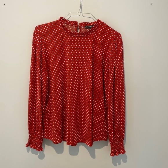 Adrianna Papell Tops - Adrianna Papell Red Polka Dot Silky Blouse